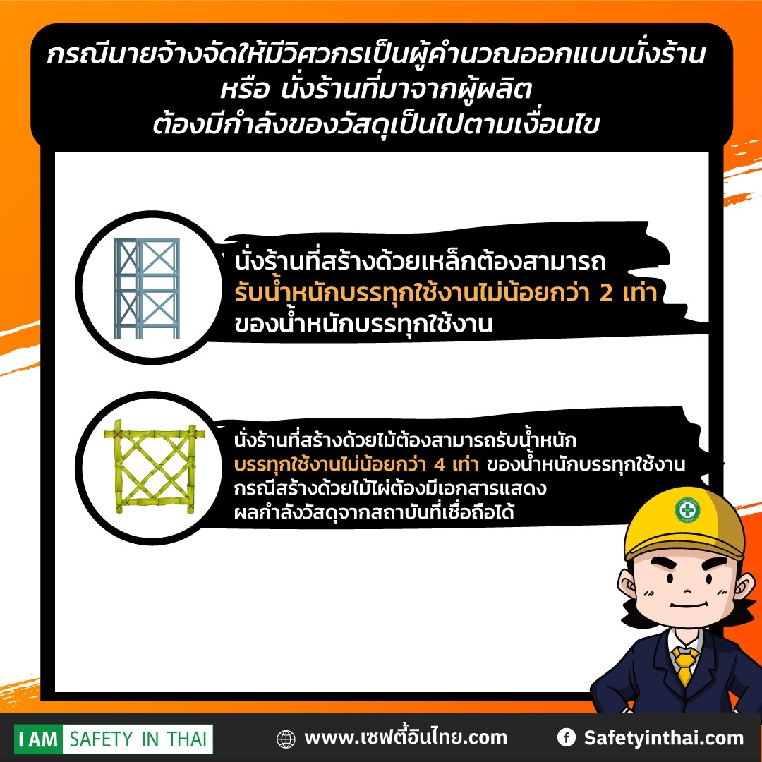 ประกาศกรมสวัสดิการและคุ้มครองแรงงาน เรื่อง หลักเกณฑ์ วิธีการ และเงื่อนไขการคำนวณออกแบบและควบคุมการใช้นั่งร้านโดยวิศวกร ตามกฎกระทรวงกำหนดมาตรฐานในการบริหาร จัดการ และดำเนินการด้านความปลอดภัยฯ เกี่ยวกับนั่งร้านและค้ำยัน พ.ศ. 2564